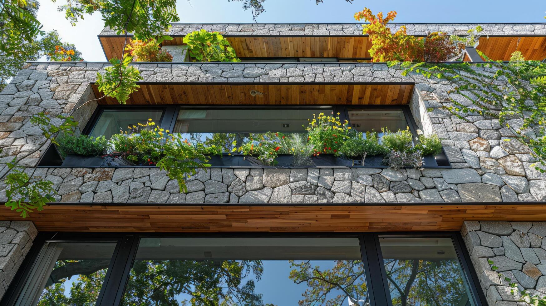 AI generated Building Covered in Various Plants photo