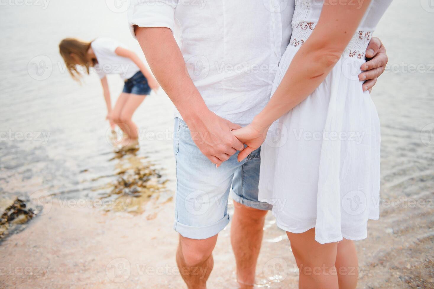 Cute happy family having fun on luxury tropical resort, summer holidays, love concept photo