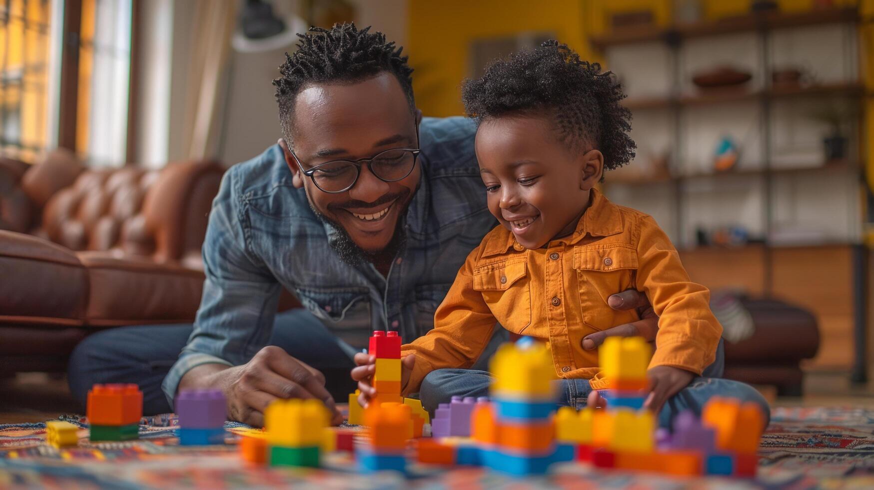 AI generated Man and Child Playing With Legos on Floor photo