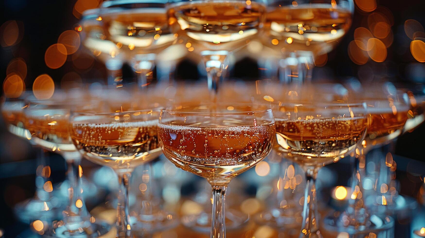 AI generated Stack of Wine Glasses on Table photo