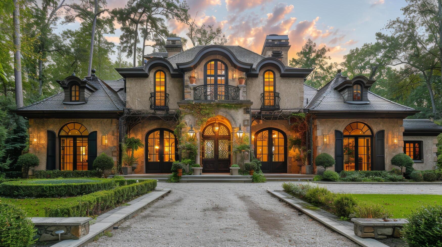 AI generated Grand House Covered in Abundant Plants photo