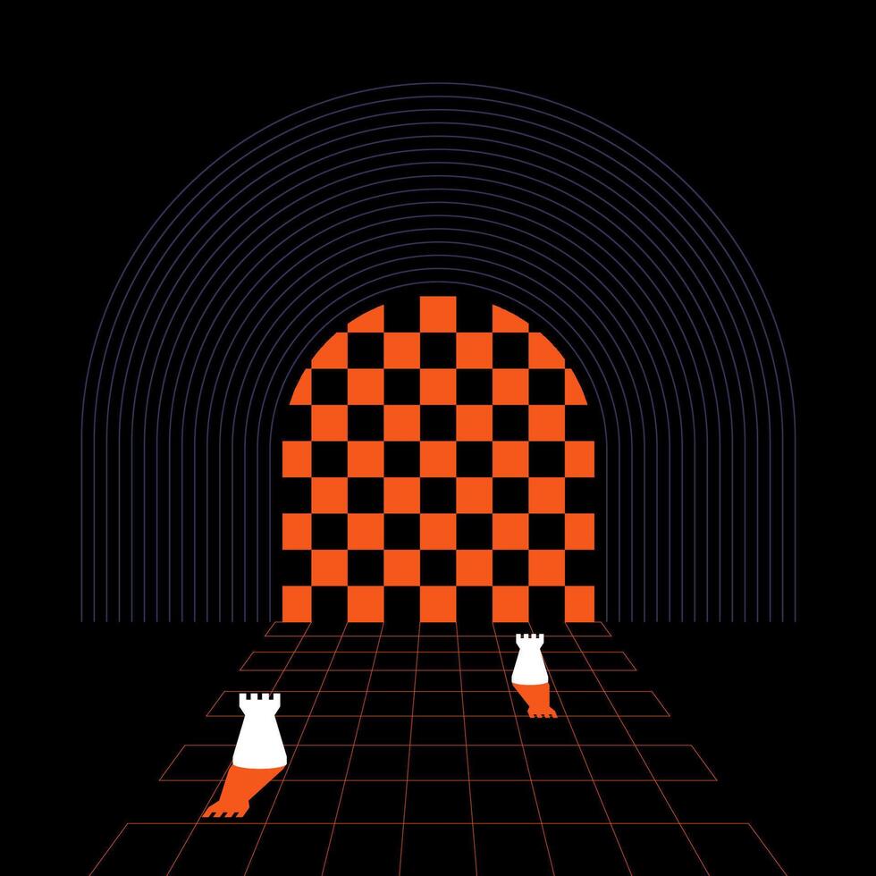 Geometric Futuristic Composition with Checkered Pattern, Bishop and Arch vector