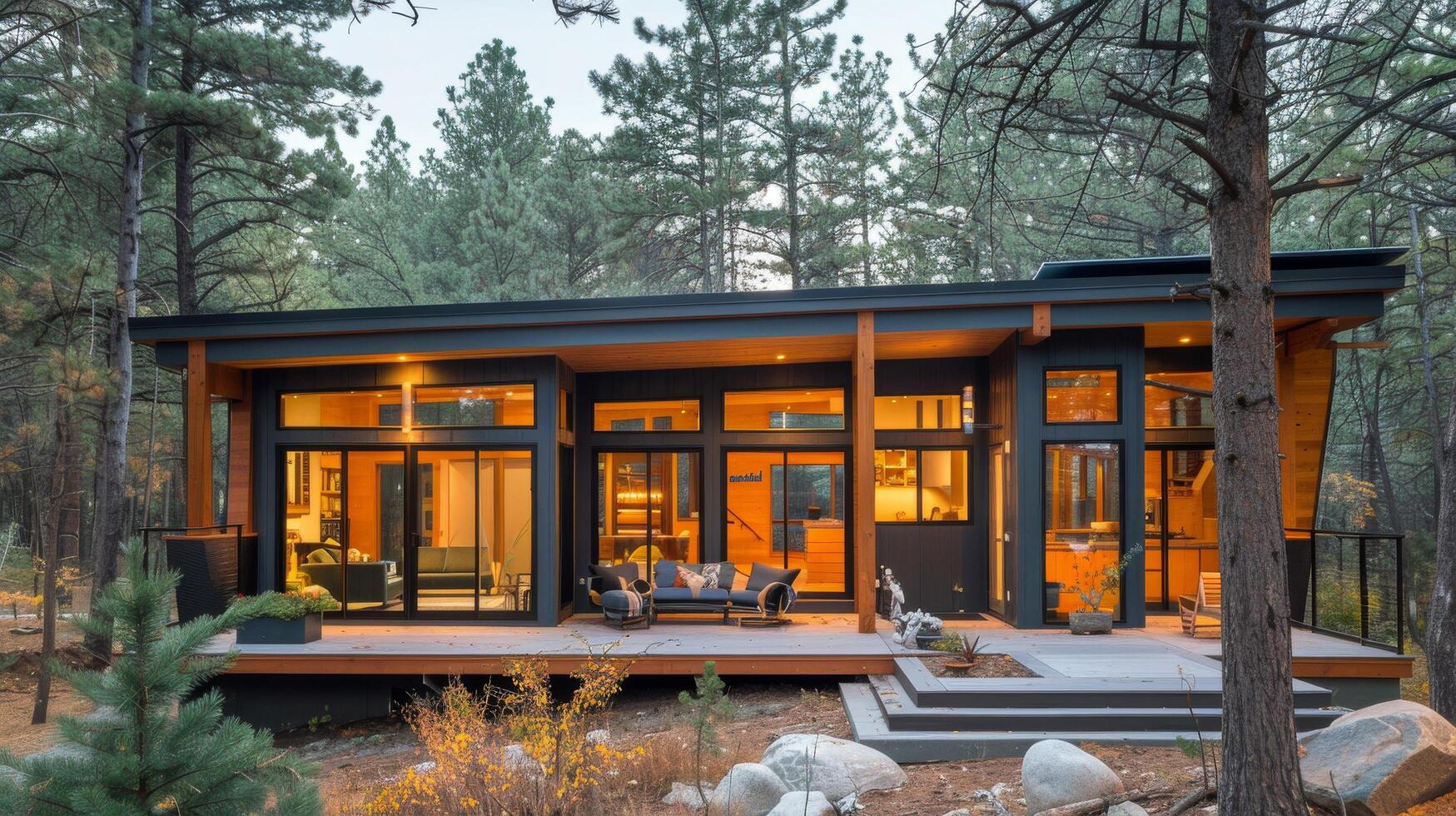 AI generated House in the Woods With a Deck photo