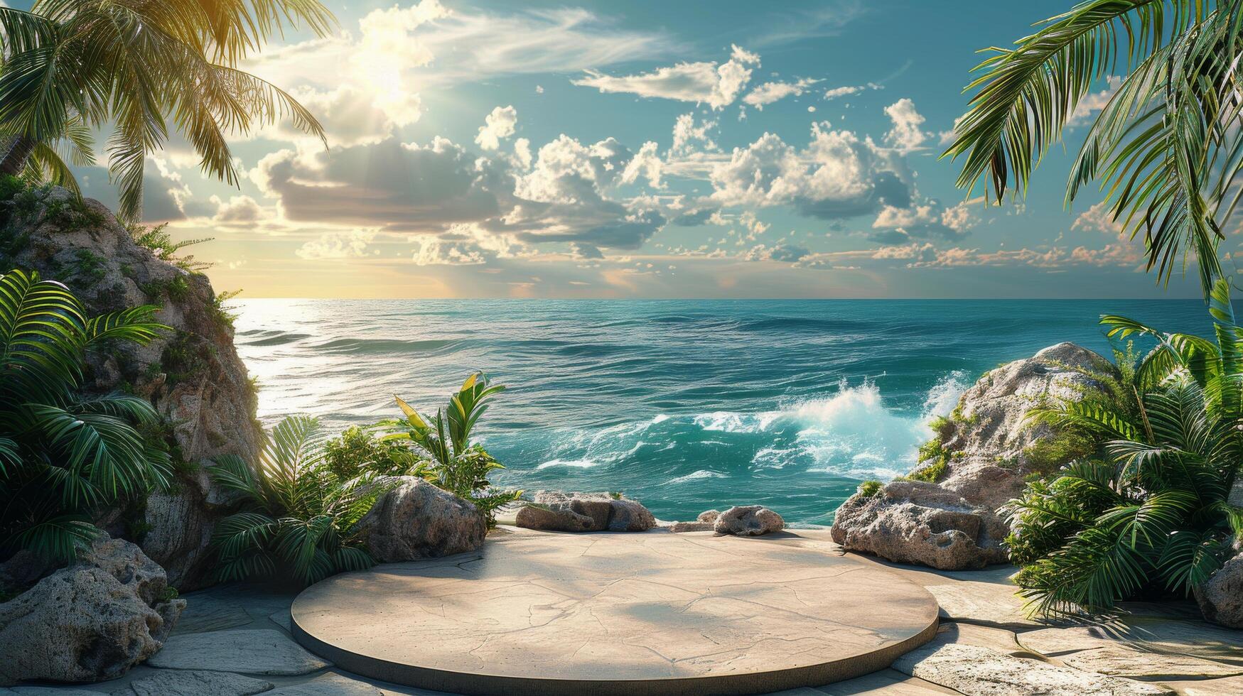 AI generated Palm Trees on Beach Painting photo