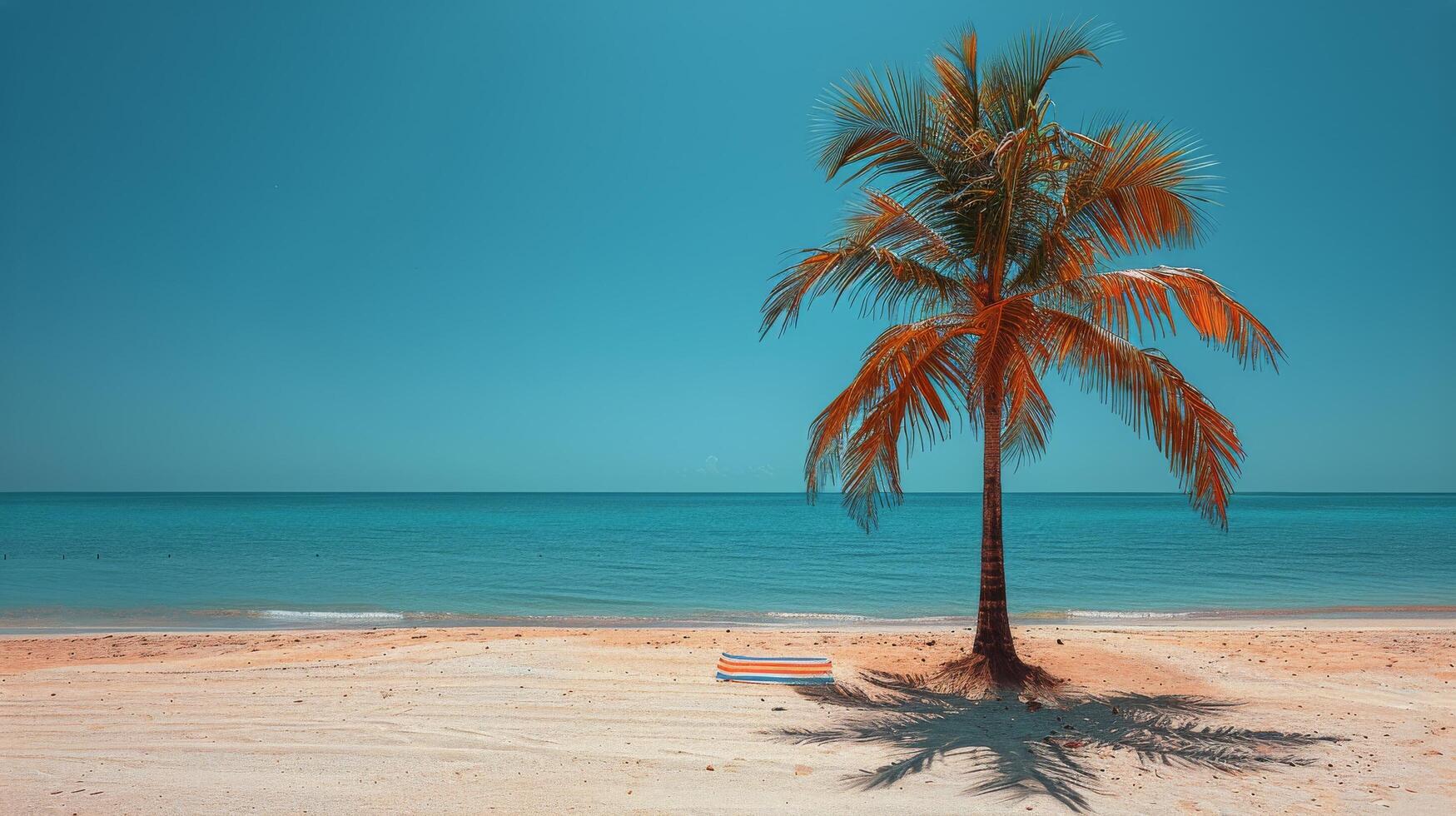 AI generated Palm Tree on Beach With Ocean Background photo
