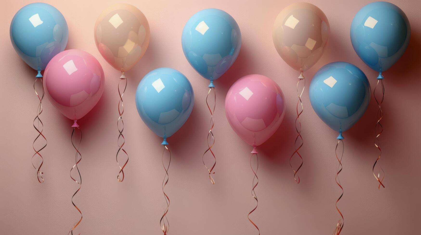 AI generated Group of Balloons With Streamers Floating in the Air photo