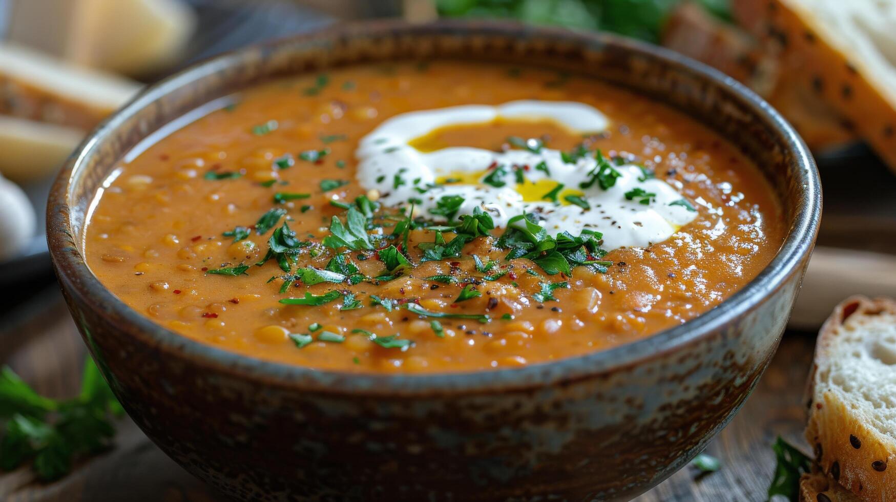 AI generated Bowl of Soup With Sour Cream photo