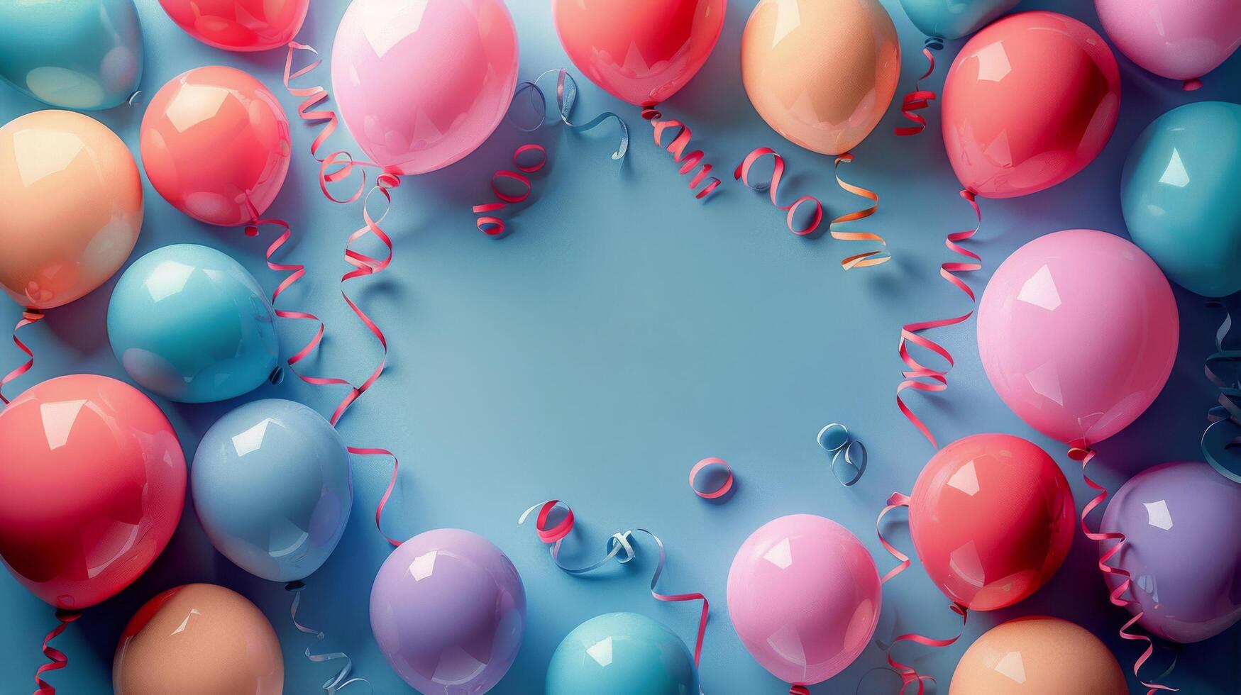 AI generated Group of Balloons With Streamers Floating in the Air photo