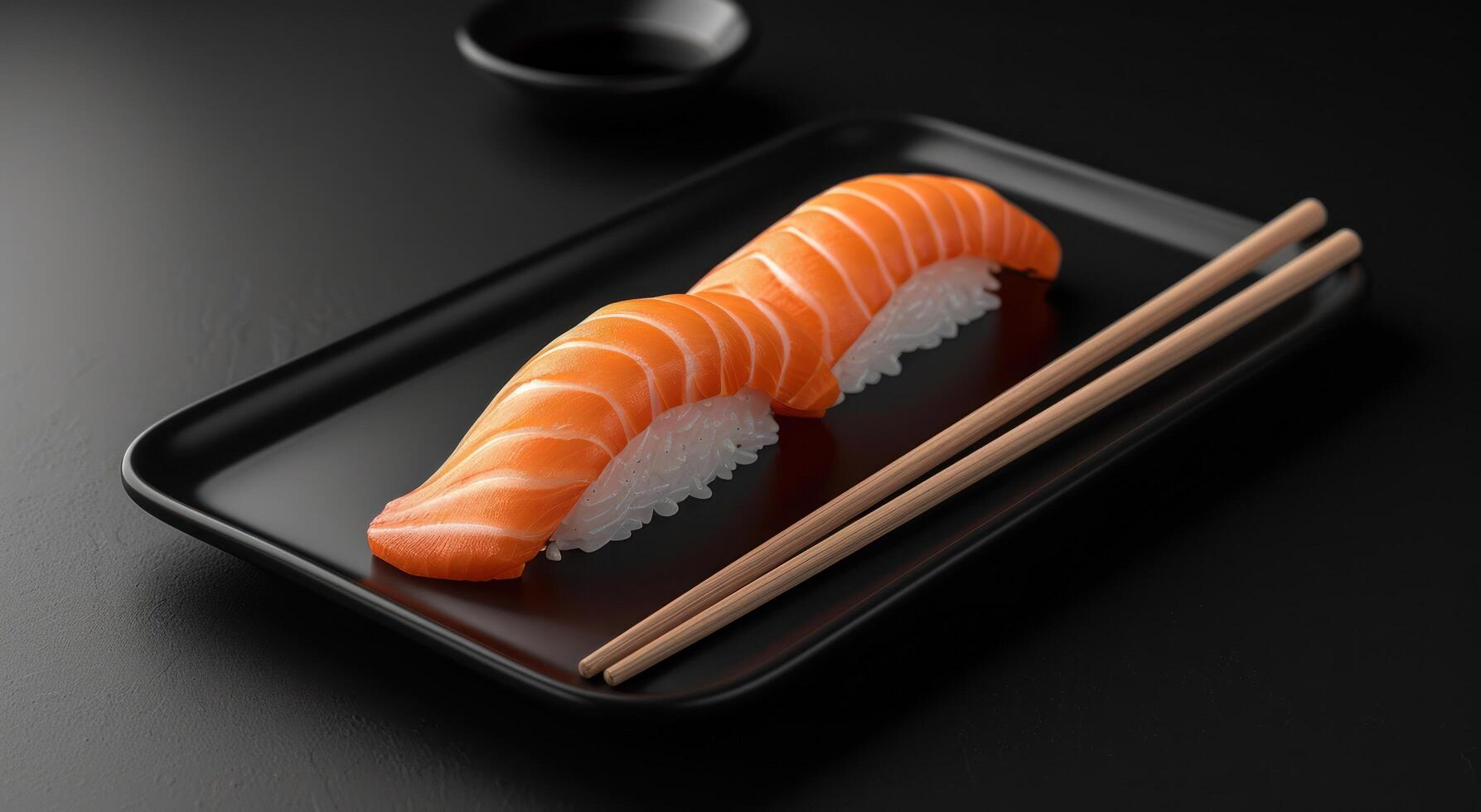 AI generated a sushi dish with salmon and chopsticks on top photo