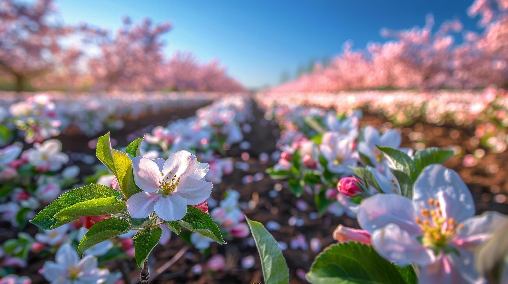 AI generated Field Abloom With Pink and White Flowers photo