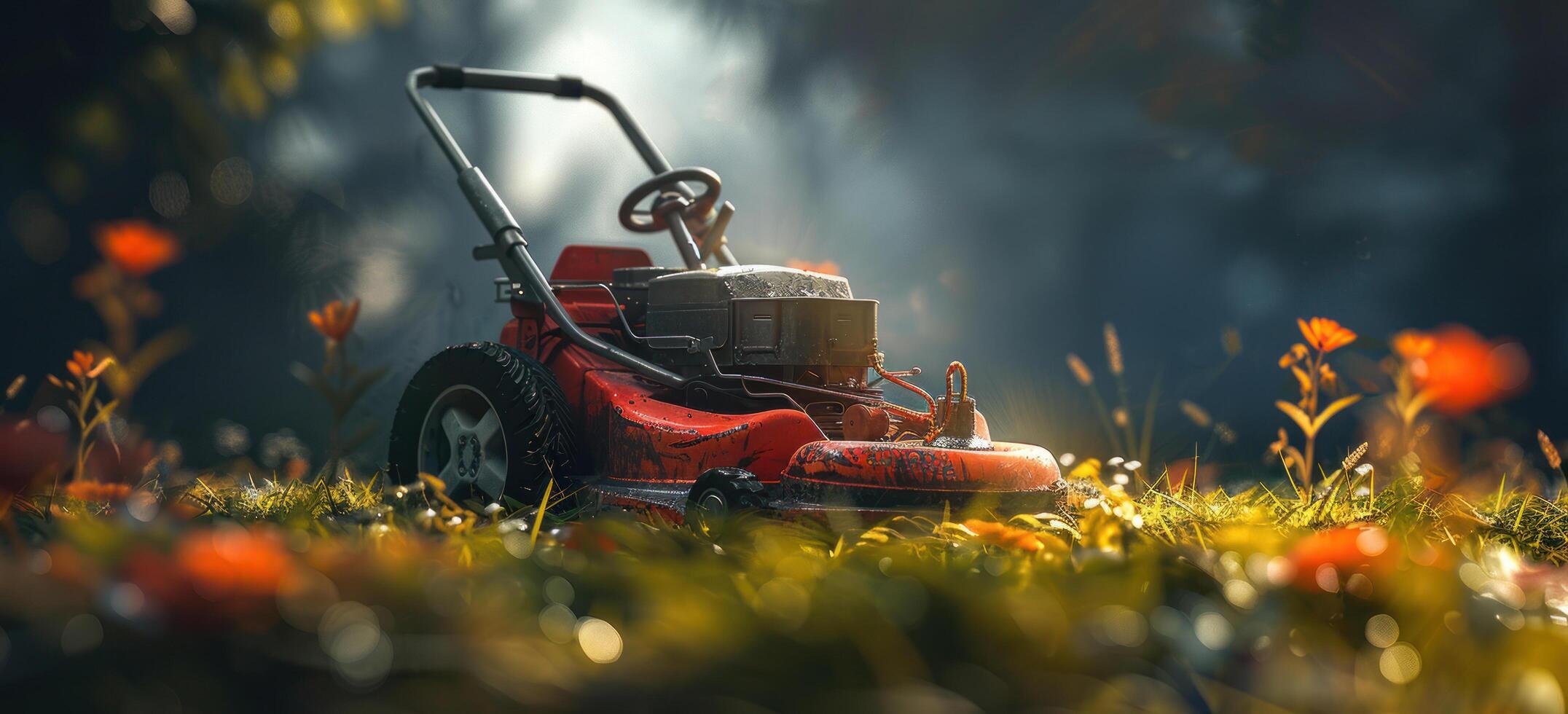 AI generated a lawn mower is on a lawn photo