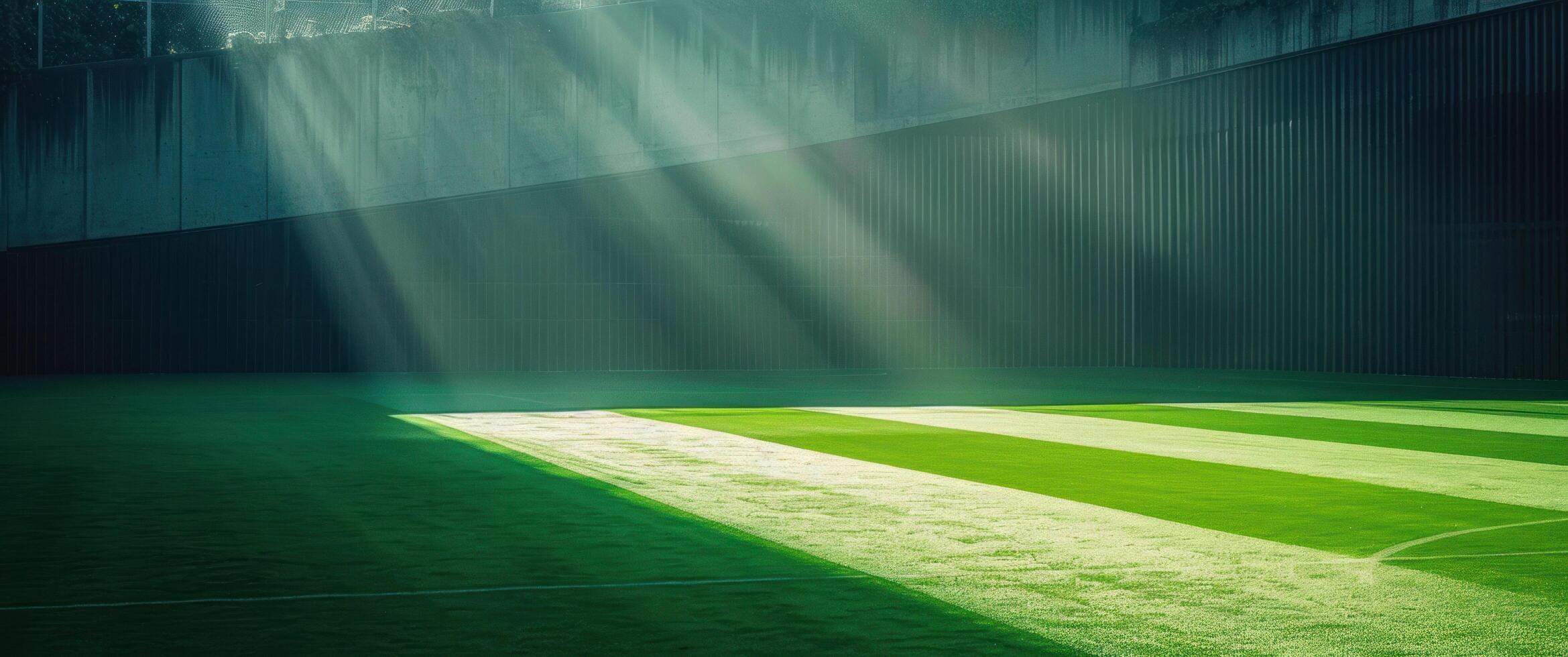 AI generated an empty artificial field with a light beam photo