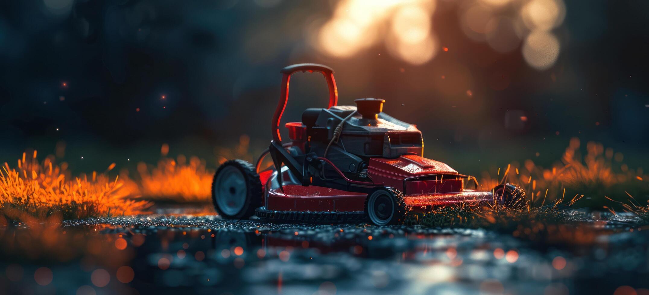 AI generated a lawn mower is on a lawn photo