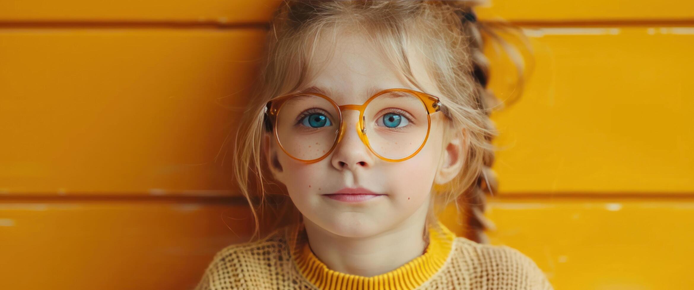 AI generated cute little girl with funny glasses and a few books young girl photo