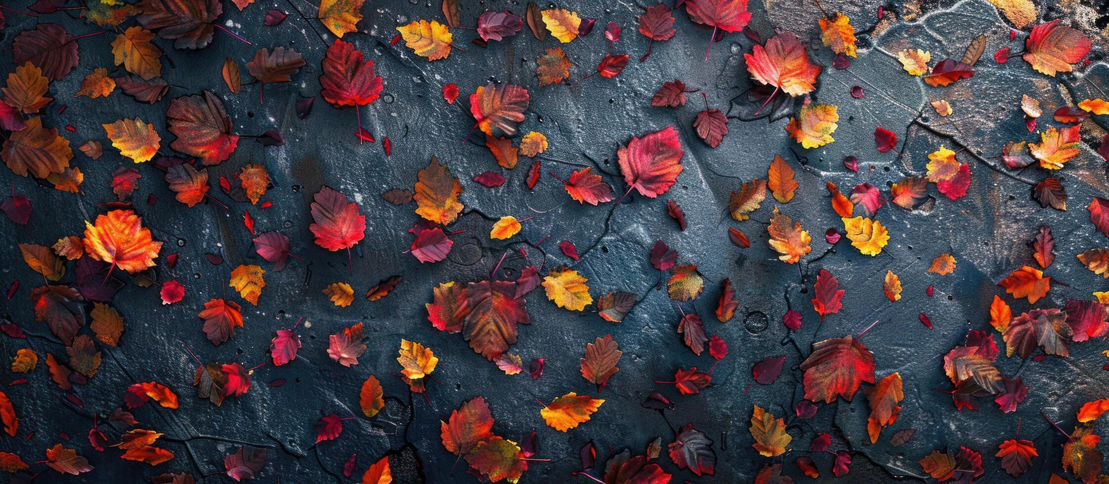 AI generated autumn leaves on the floor in various colors photo