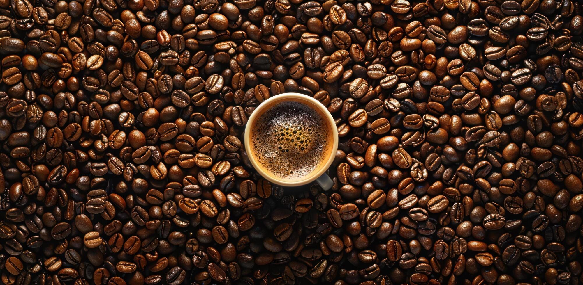 AI generated coffee beans with cup in the middle of them photo