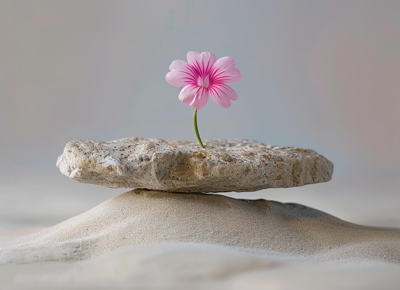 AI generated flower and balance on the asian sand photo