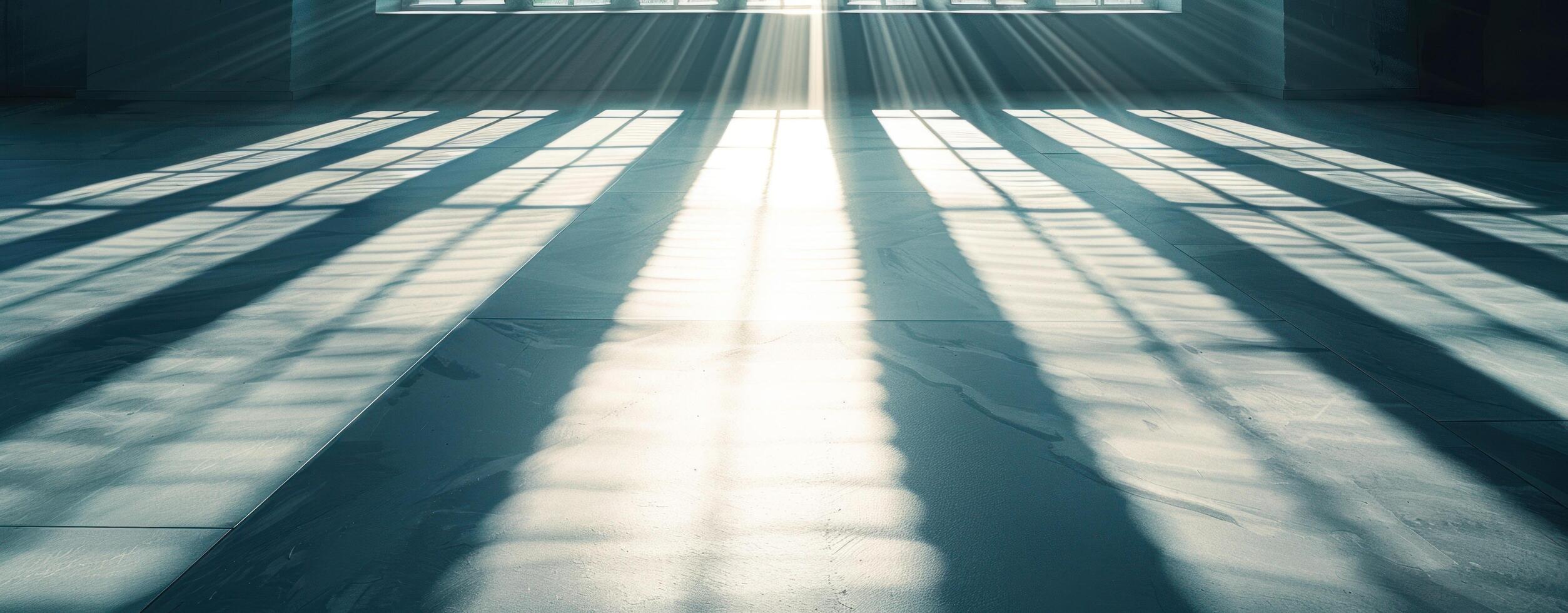 AI generated flat white floor in the middle of a shadow space with a pair of shutters photo
