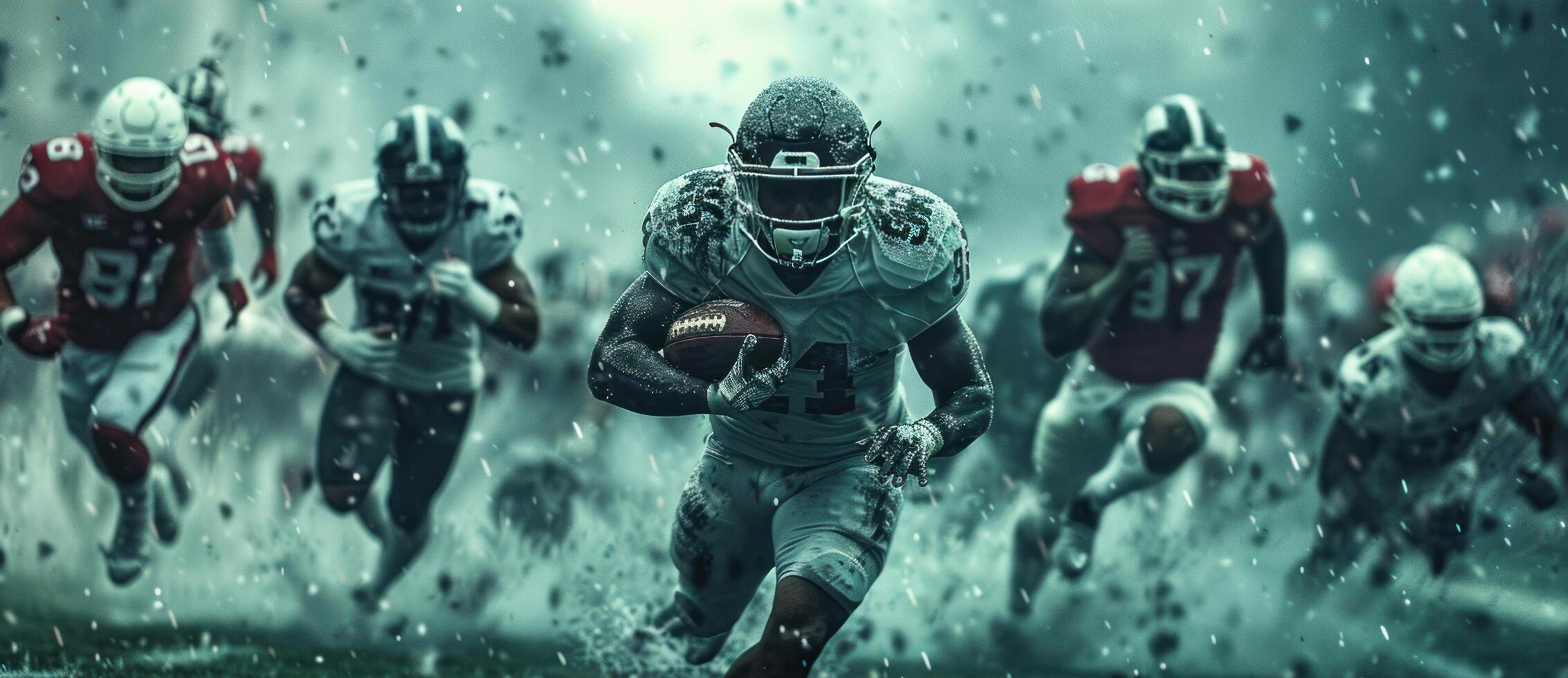 AI generated football player running on the field during a football game photo