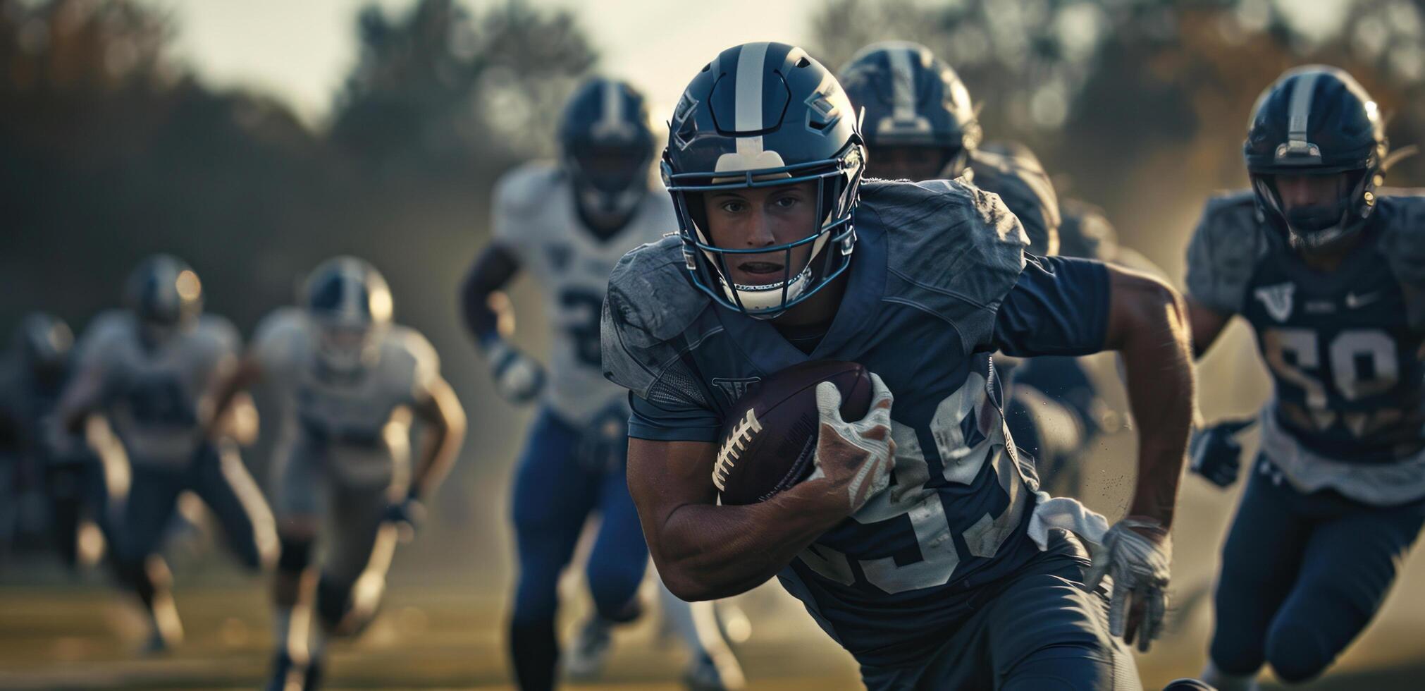 AI generated football player running on the field during a football game photo