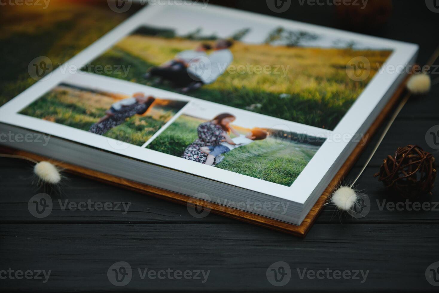 premium photo book, large size, natural wood cover, quality binding. Family photobook, recreation memories