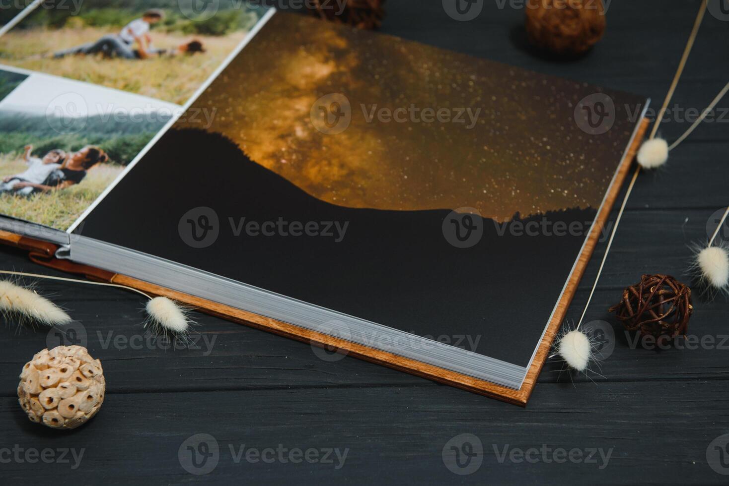 premium photo book, large size, natural wood cover, quality binding. Family photobook, recreation memories