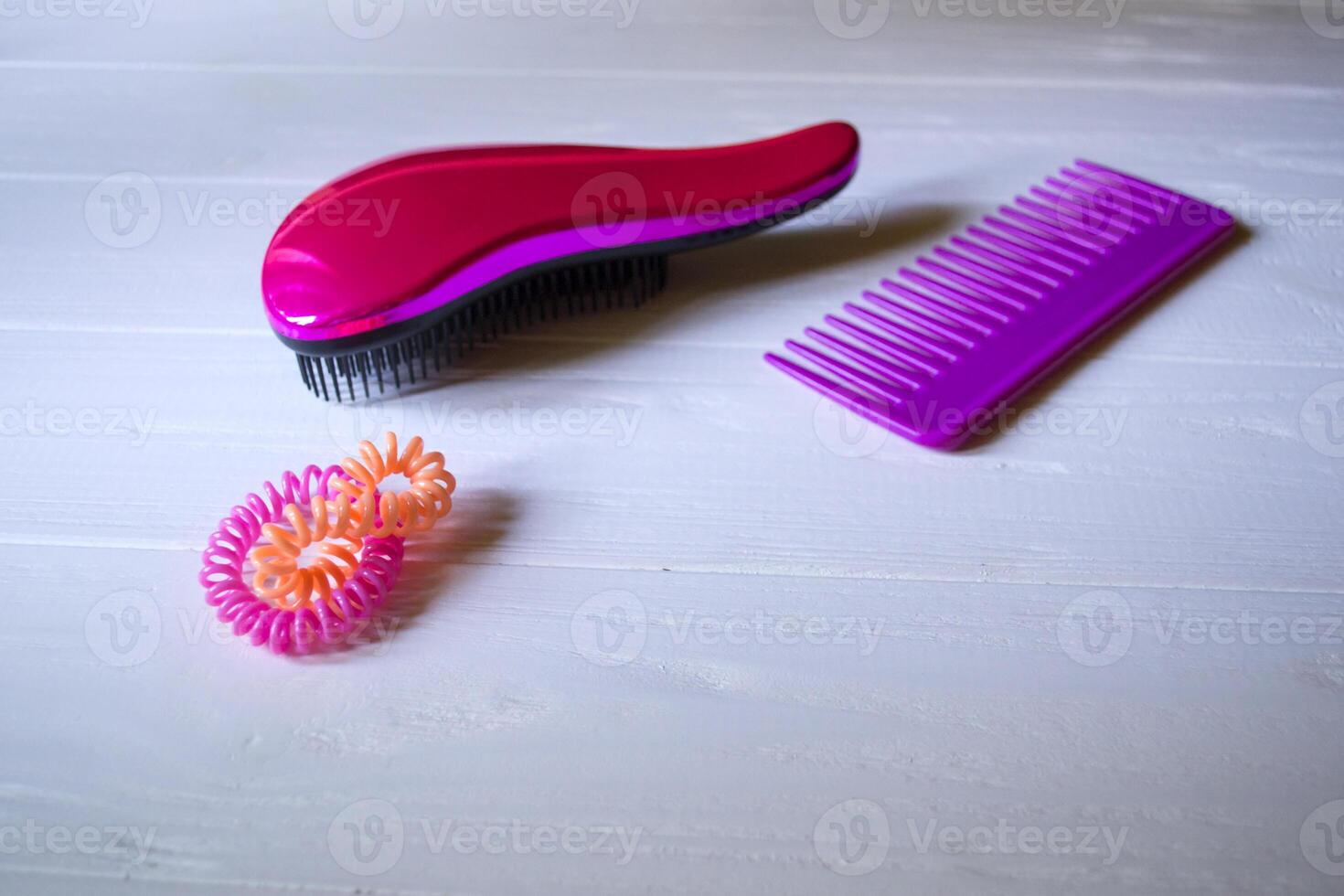 Hair care instruments. Beauty salon. Hair care tools top view. photo