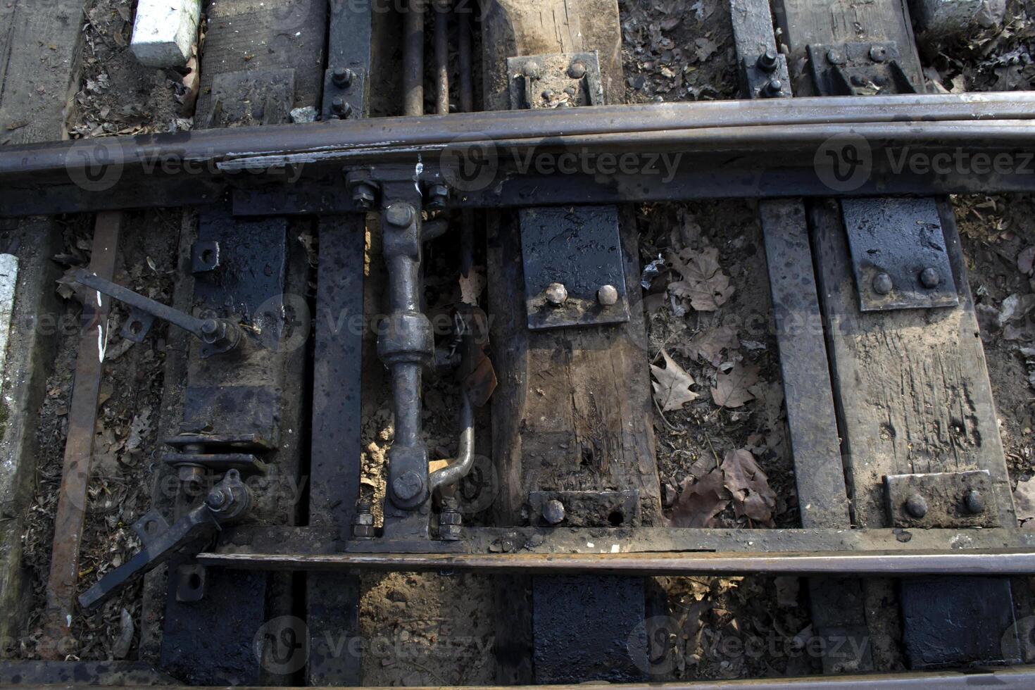 Close up shots of a railway track. photo