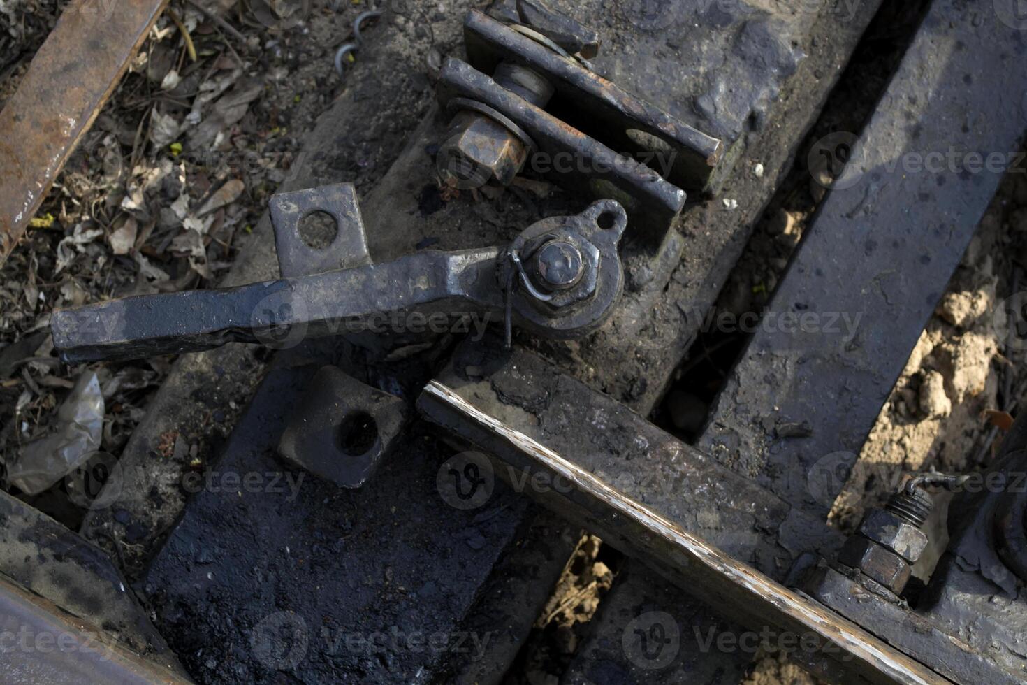 Close up shots of a railway track. photo