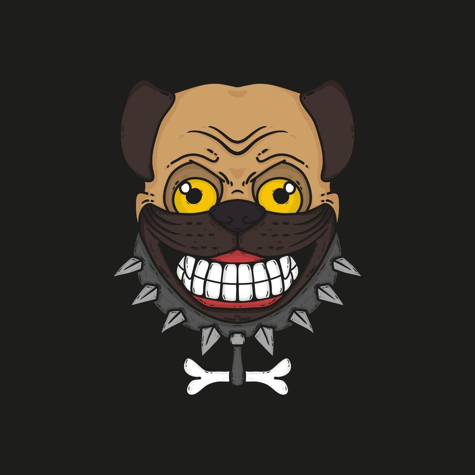 Mad Pug with Smiling Face Vector Illustration