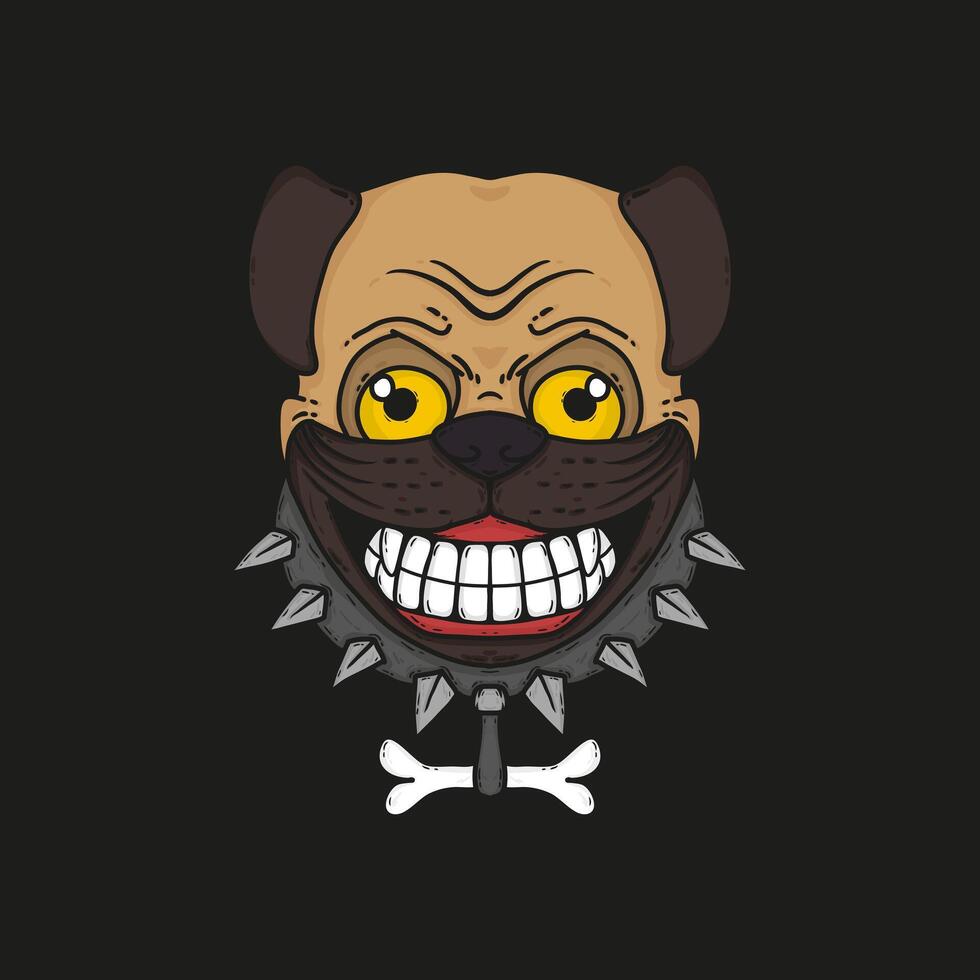 Mad Pug with Smiling Face Vector Illustration