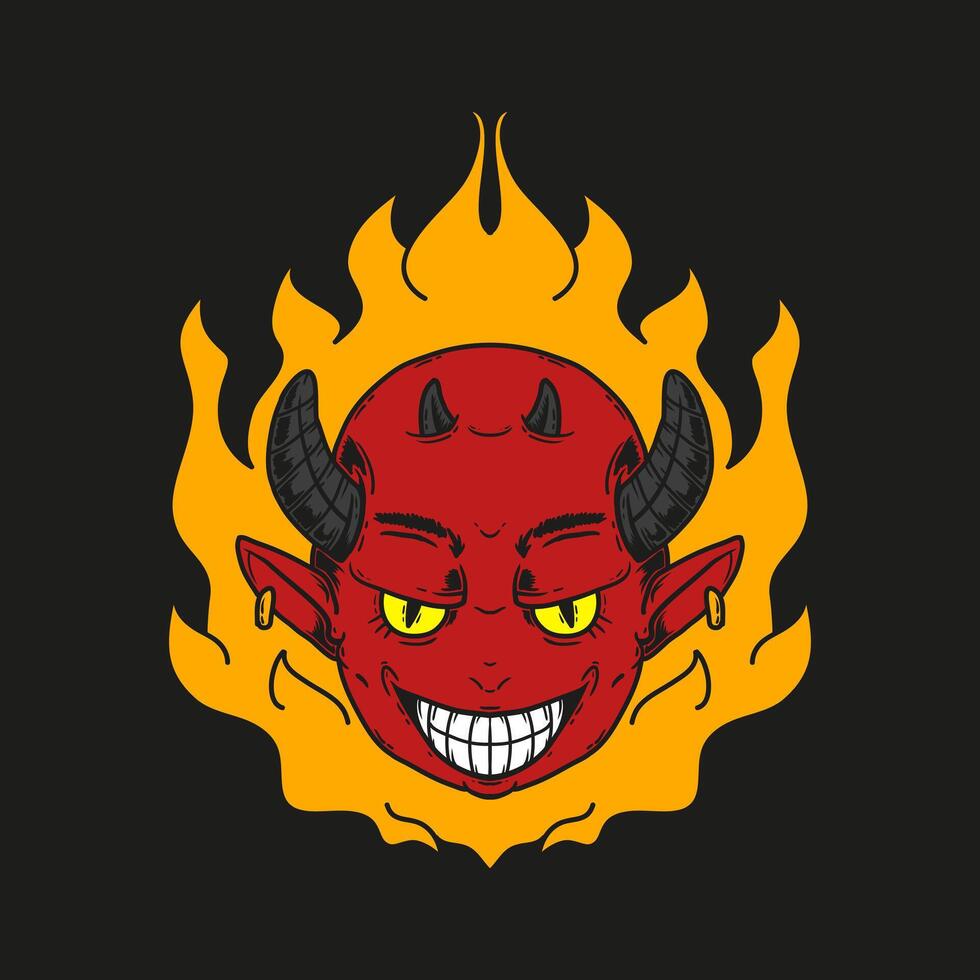 Cute Little Devil Head Vector Illustration