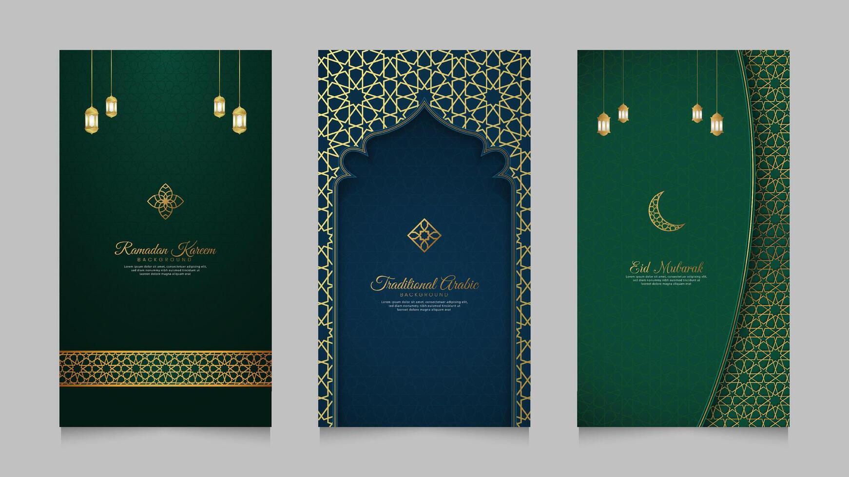 Islamic Arabic Realistic Social Media Stories Collection Template for Ramadan Kareem and Eid Mubarak vector