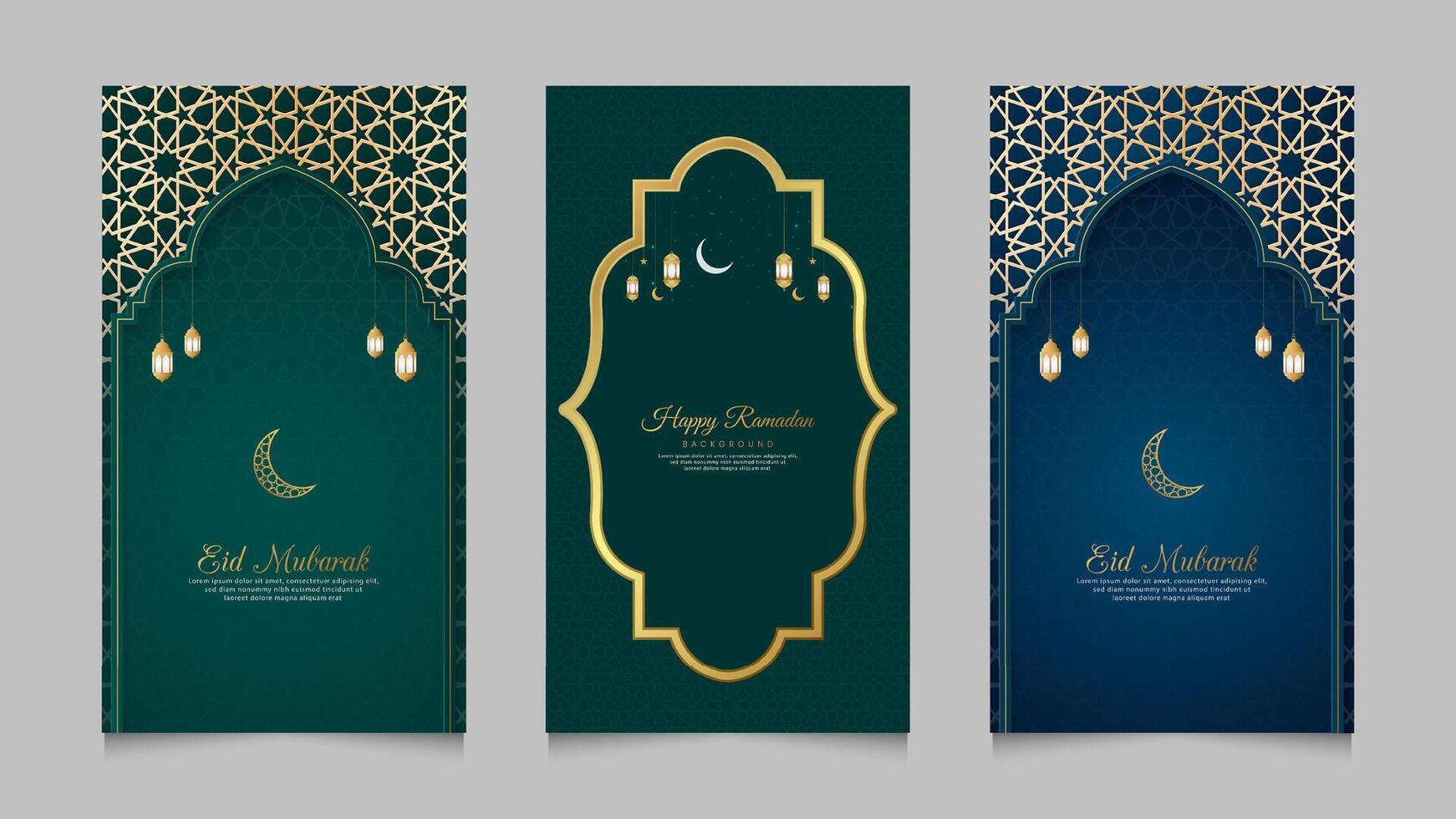 Ramadan Kareem and  Eid Mubarak Islamic Realistic Social Media Stories Collection Template vector