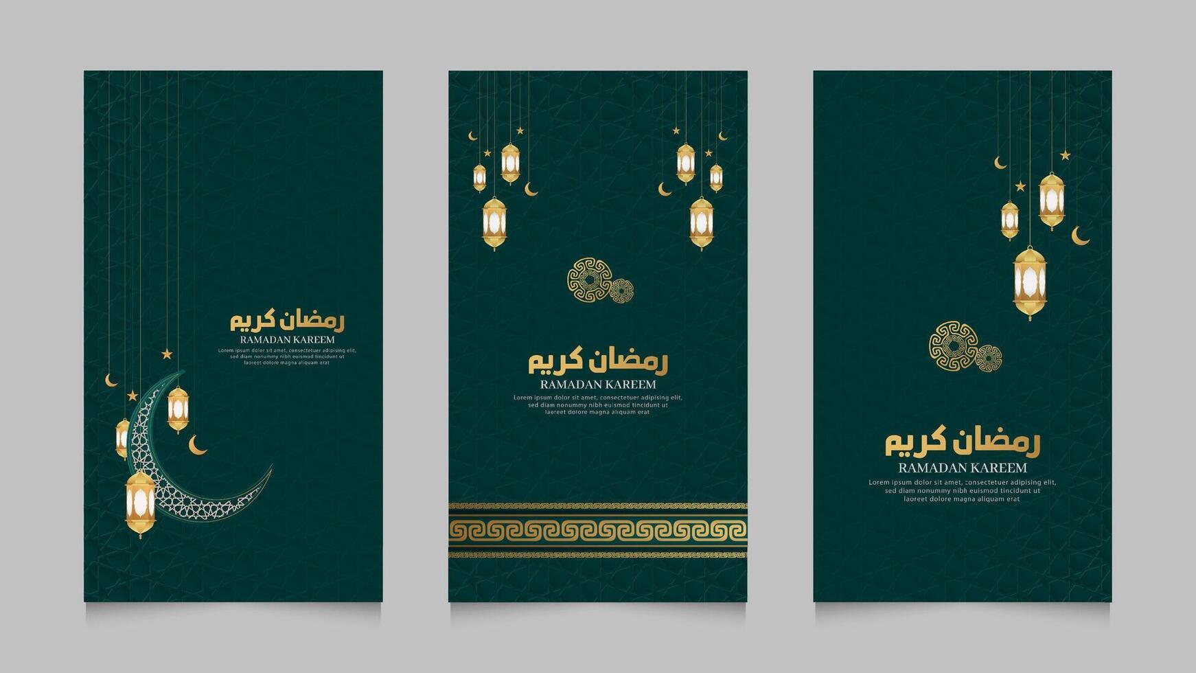 Ramadan Kareem Green Islamic Realistic Social Media Stories Collection Template vector