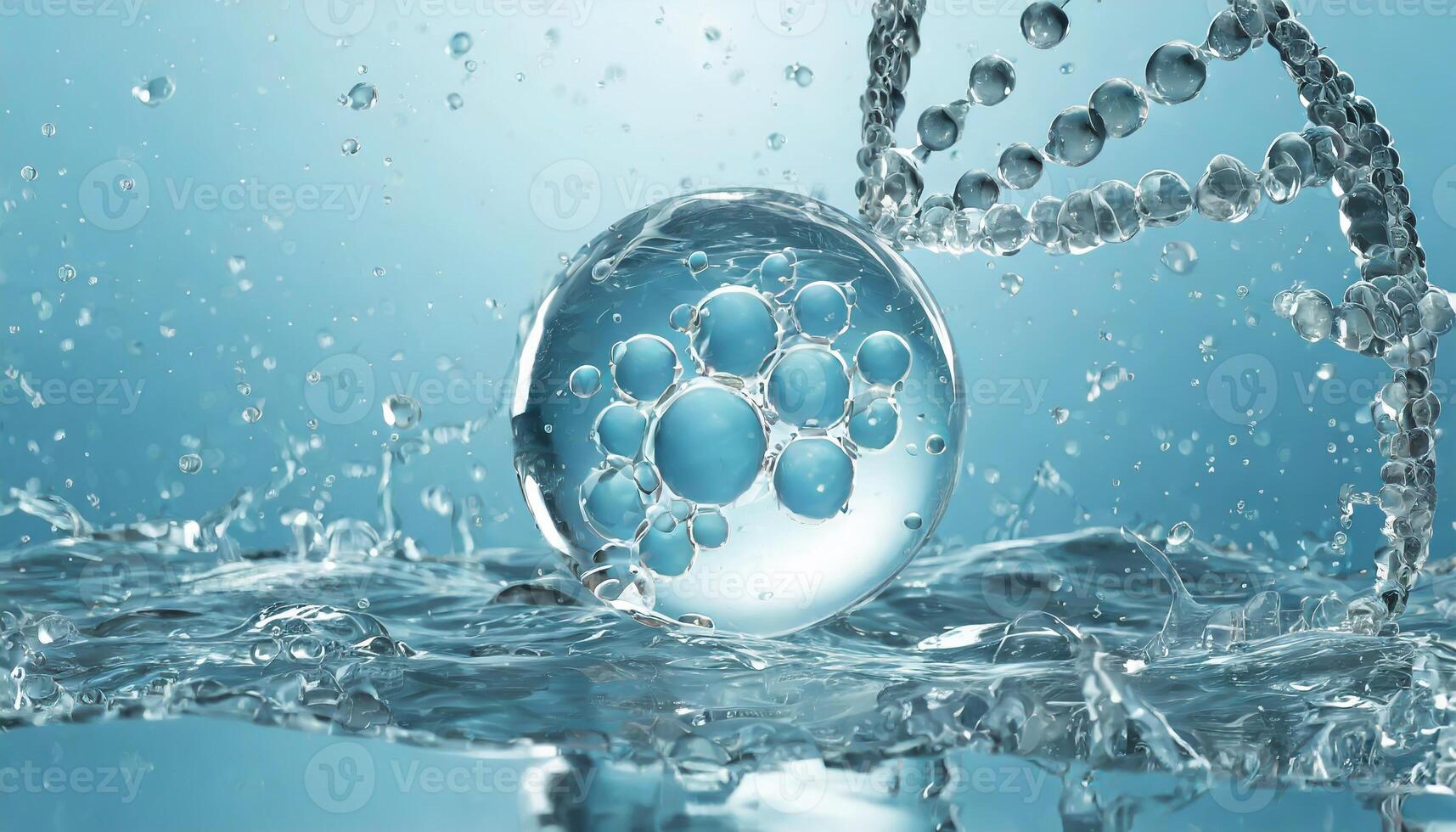 AI generated Liquid bubble, a molecule inside a liquid bubble against a background of splashing water DNA photo