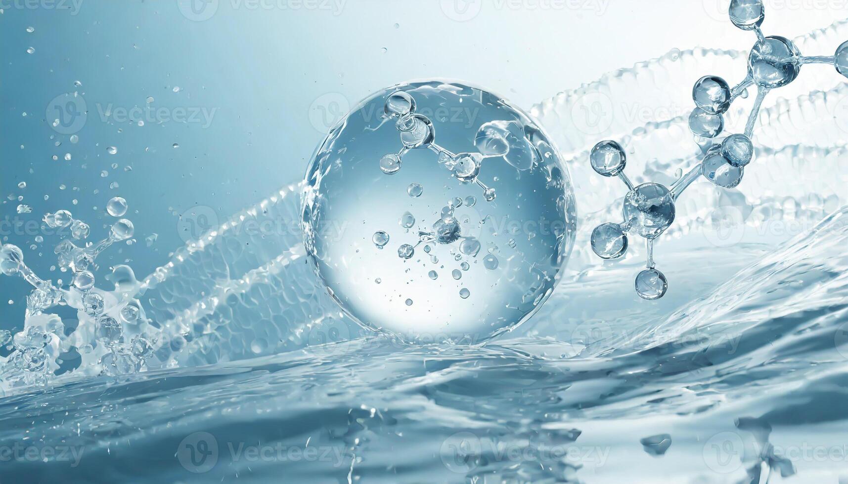 AI generated Liquid bubble, a molecule inside a liquid bubble against a background of splashing water DNA photo