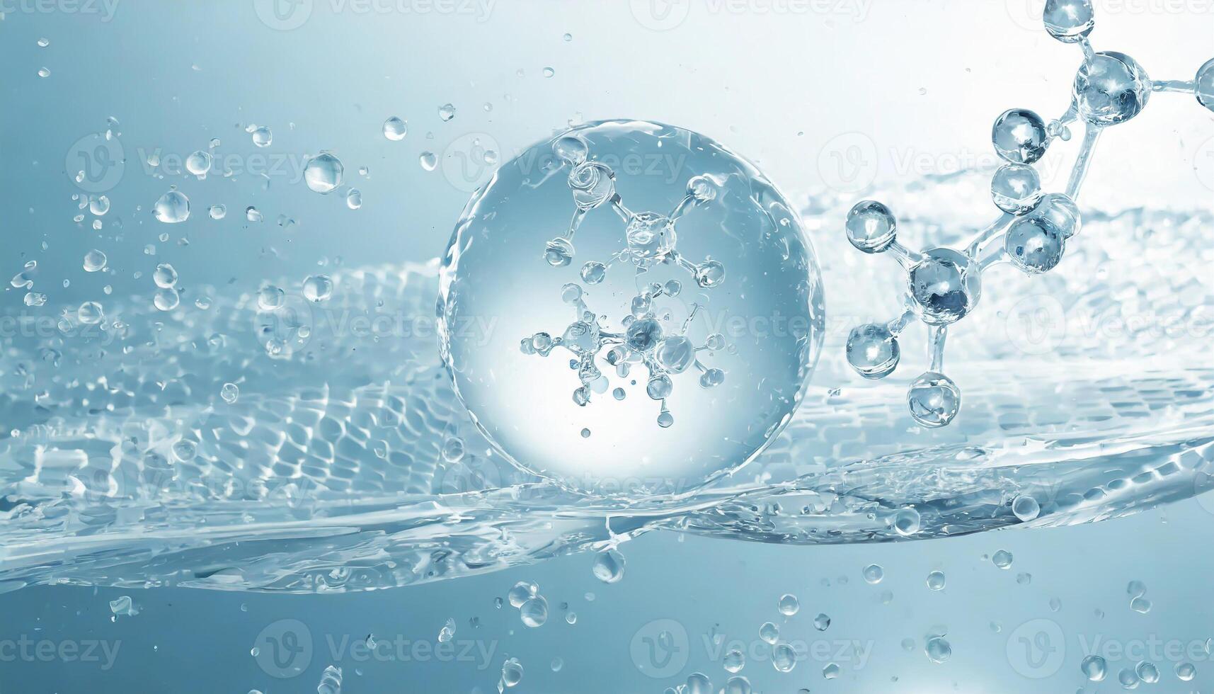 AI generated Liquid bubble, a molecule inside a liquid bubble against a background of splashing water DNA photo