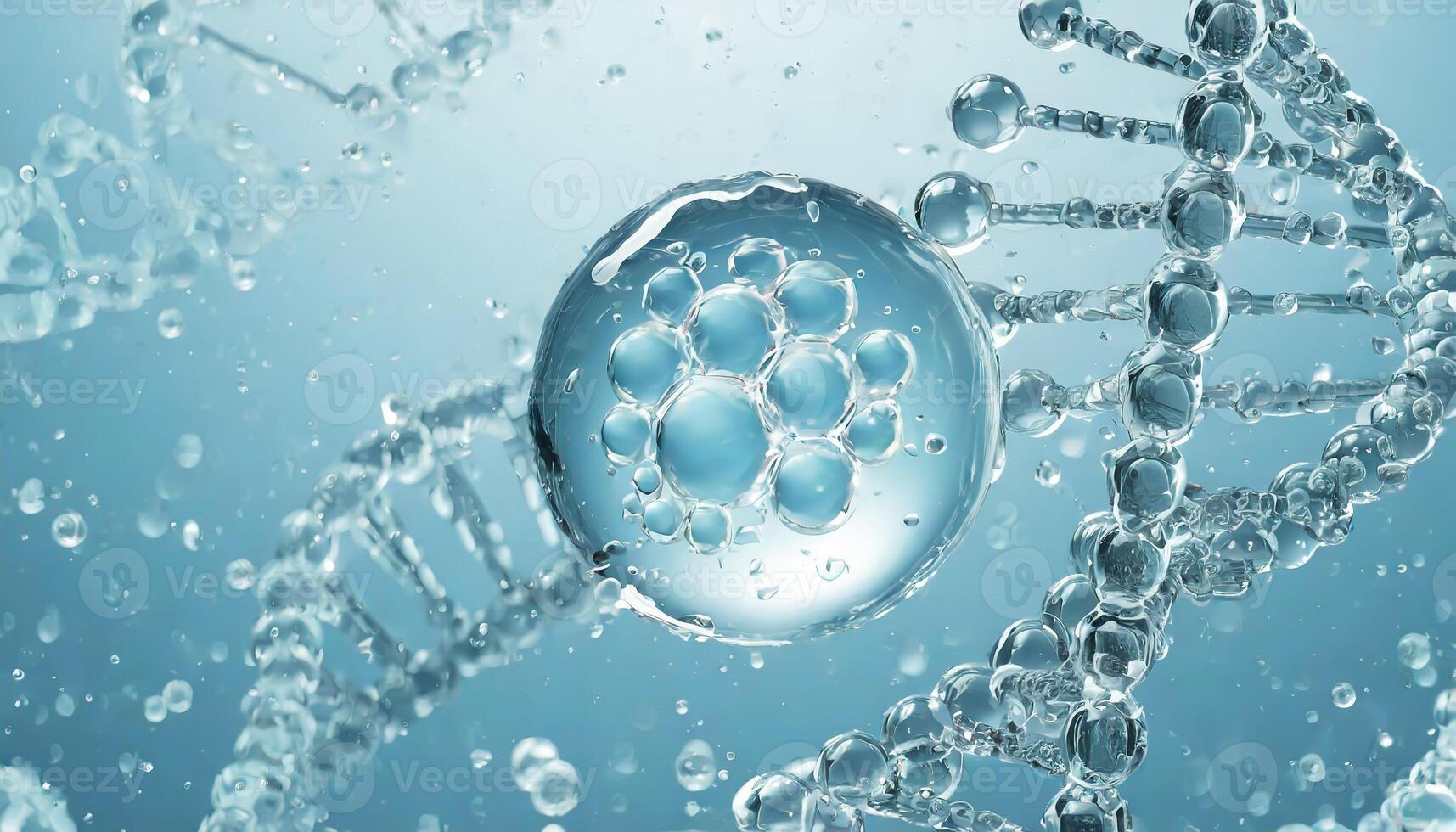 AI generated Liquid bubble, a molecule inside a liquid bubble against a background of splashing water DNA photo