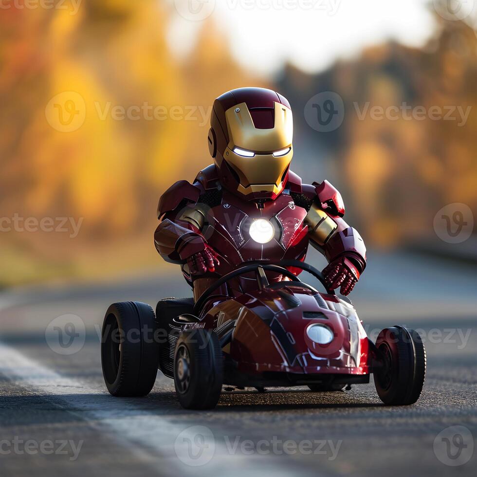 AI generated Nice view of an Iron Man driving on the Canadian highway photo