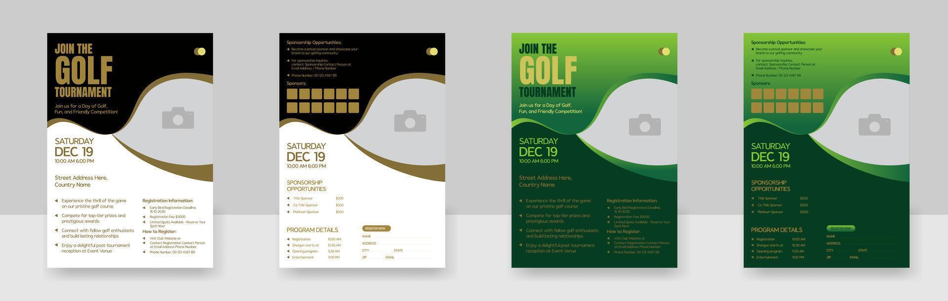 un conjunto de golf torneo volantes diseño plantilla, golf club evento bandera vector modelo