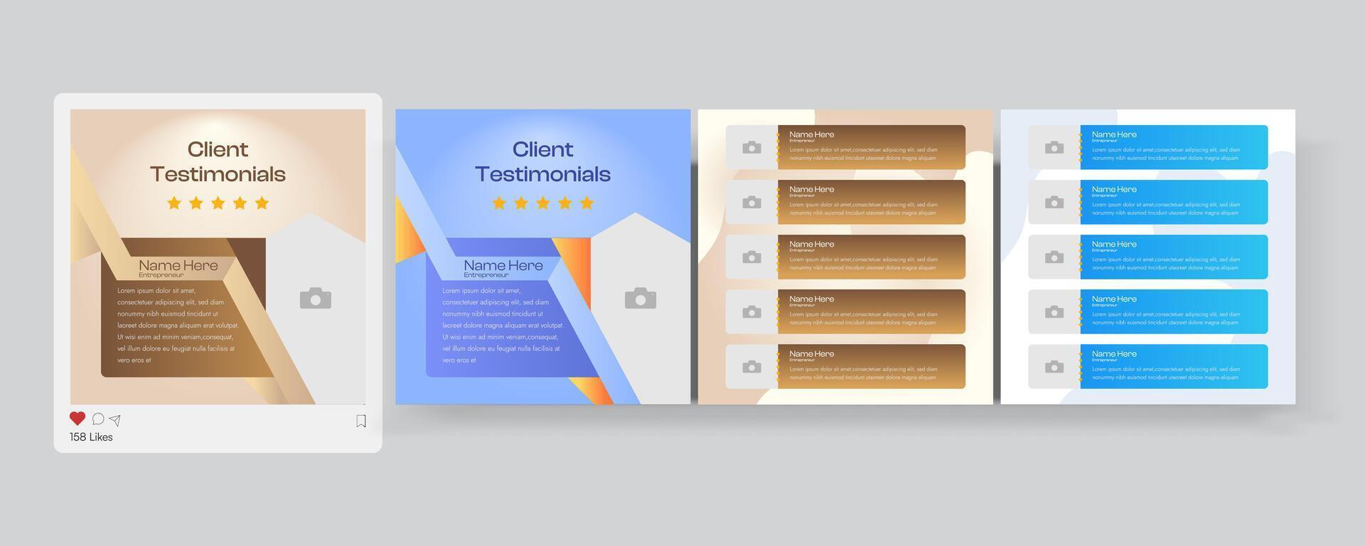 Client testimonials or customer feedback social media post web banner template, Customer service feedback template with photo placeholder vector. vector