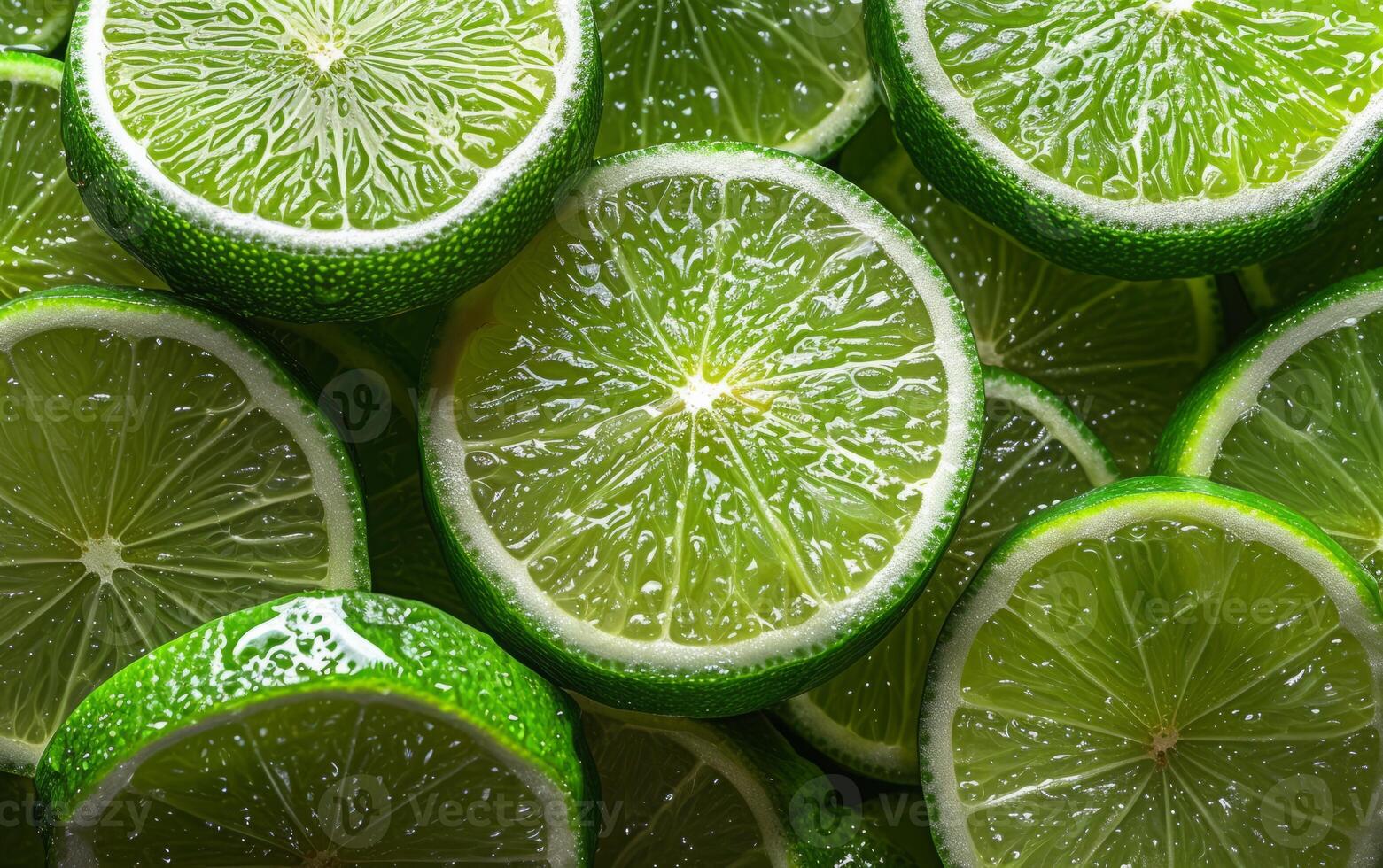 AI generated An image with sharp detail showcasing slices of lime just cut photo