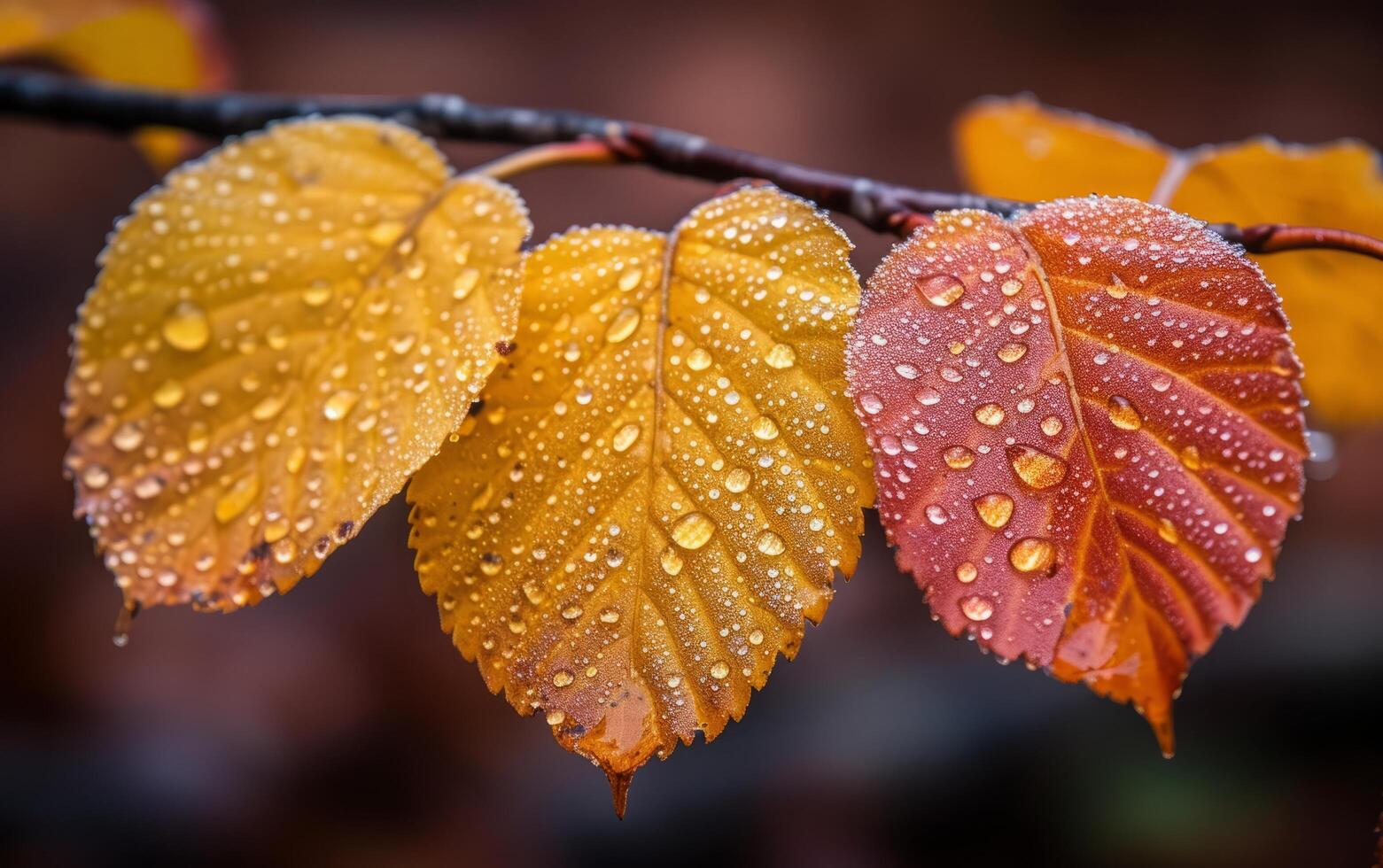 AI generated Intimate View of Birch Leaves Adapting to Autumn Colors photo