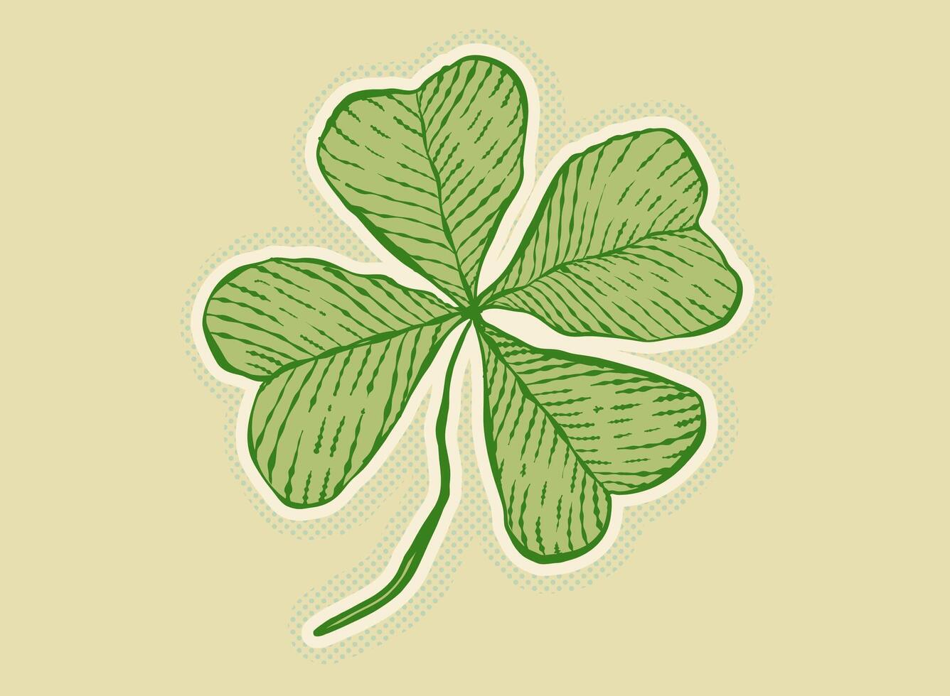 Vintage green lucky clover with four leaf in hand drawing style for Patrick's day. vector