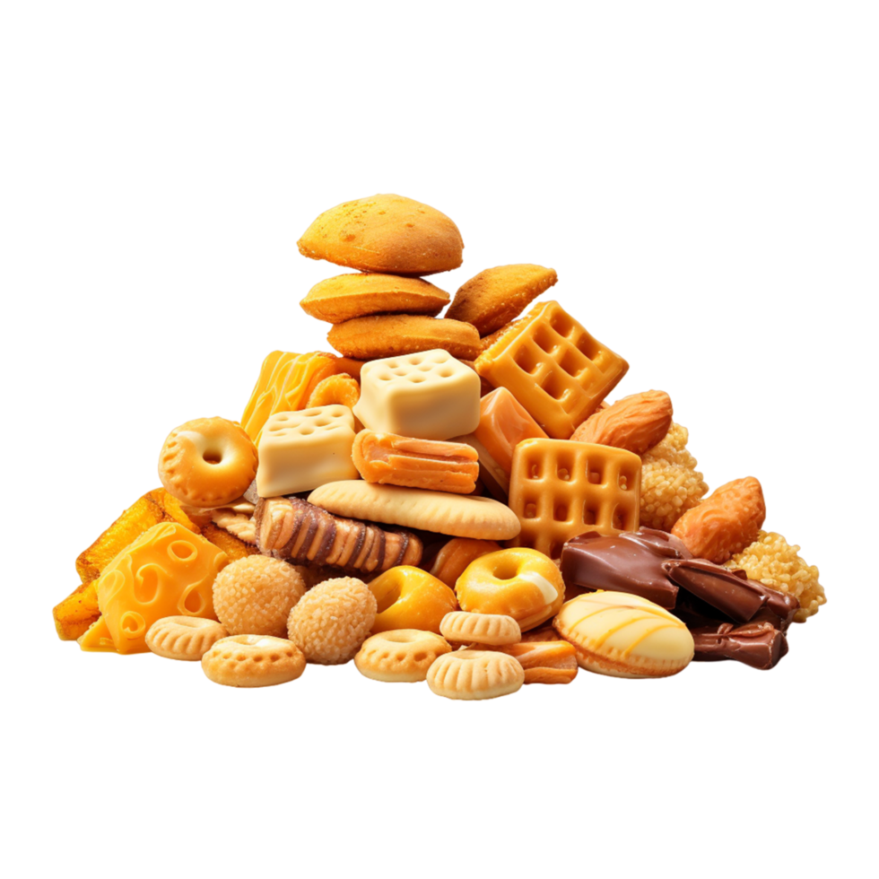 AI generated A stack of different types of food including a stack of cookies png