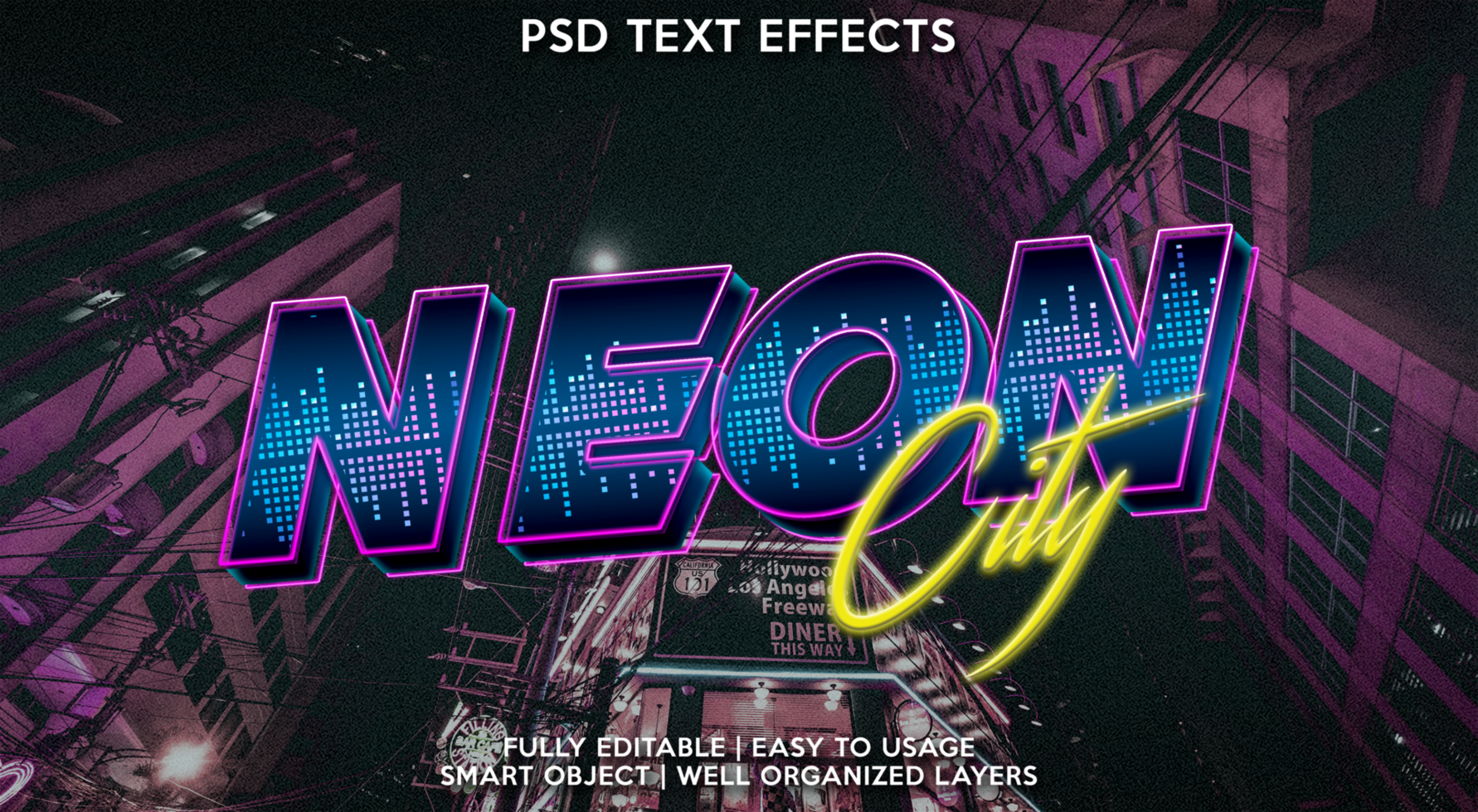 neon city text effect template psd