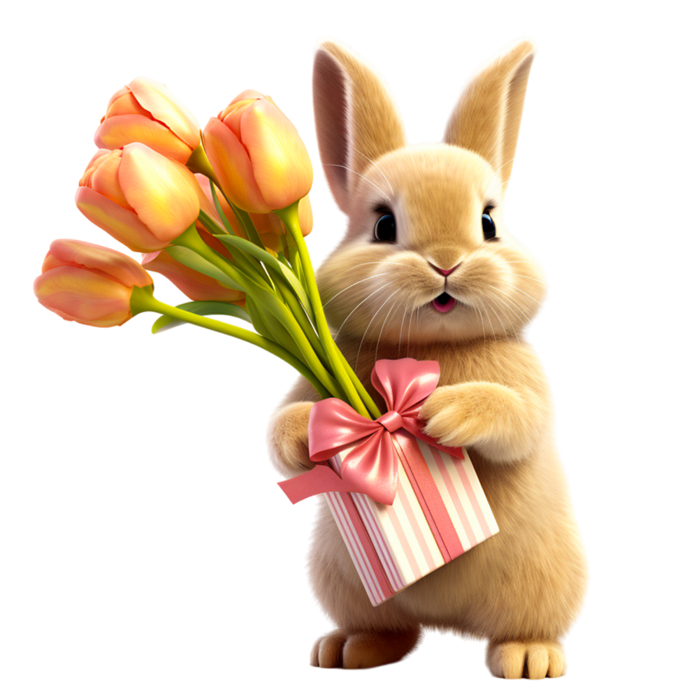 ai generato coniglio con Rose impianti dentro presente regalo per san valentino giorno png