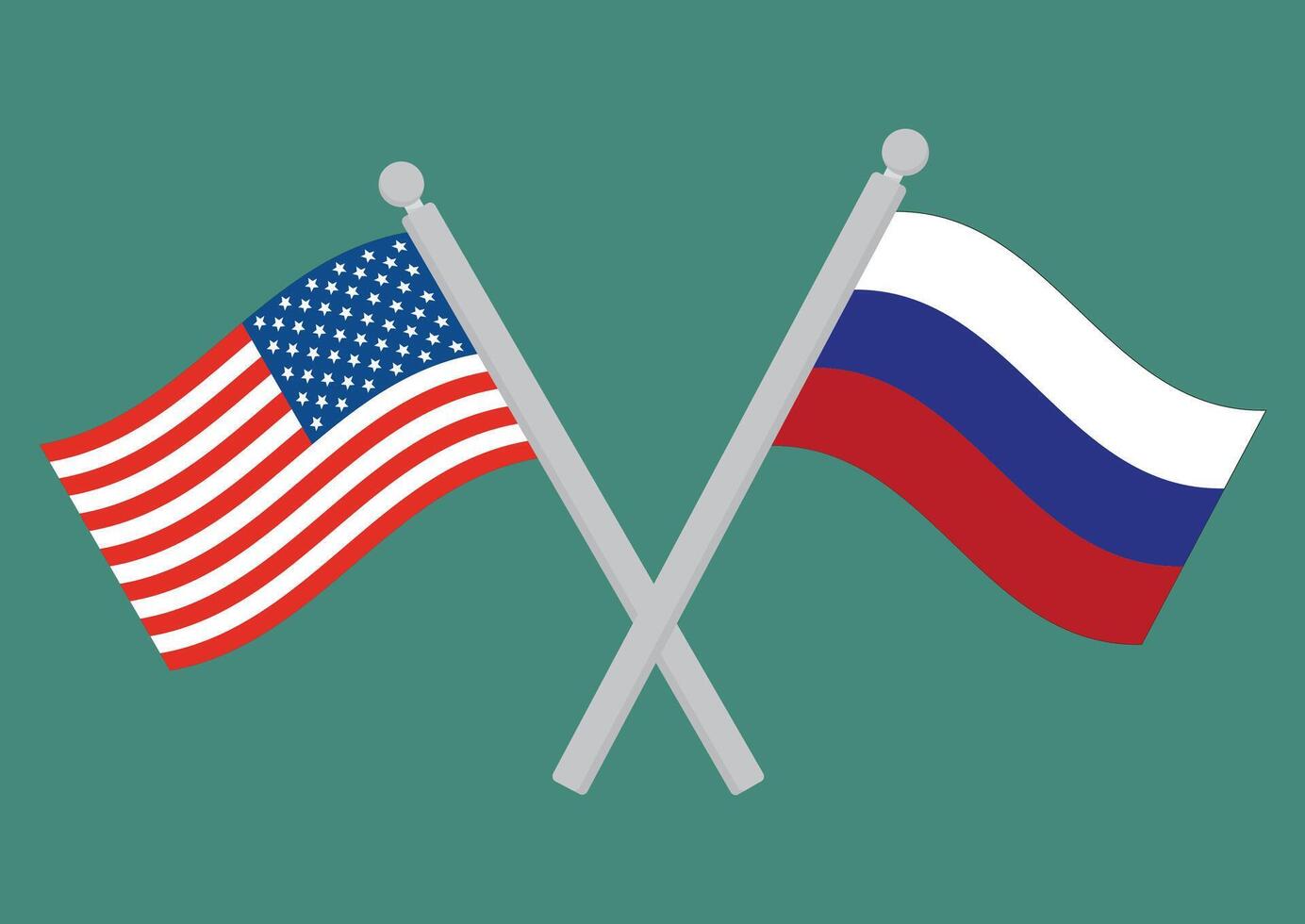 USA vs Russia. Flag of United States of America and Russia on flagpole vector