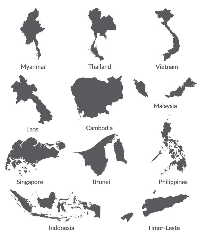 Southeast Asia country Map. Map of Southeast Asia in grey color. vector